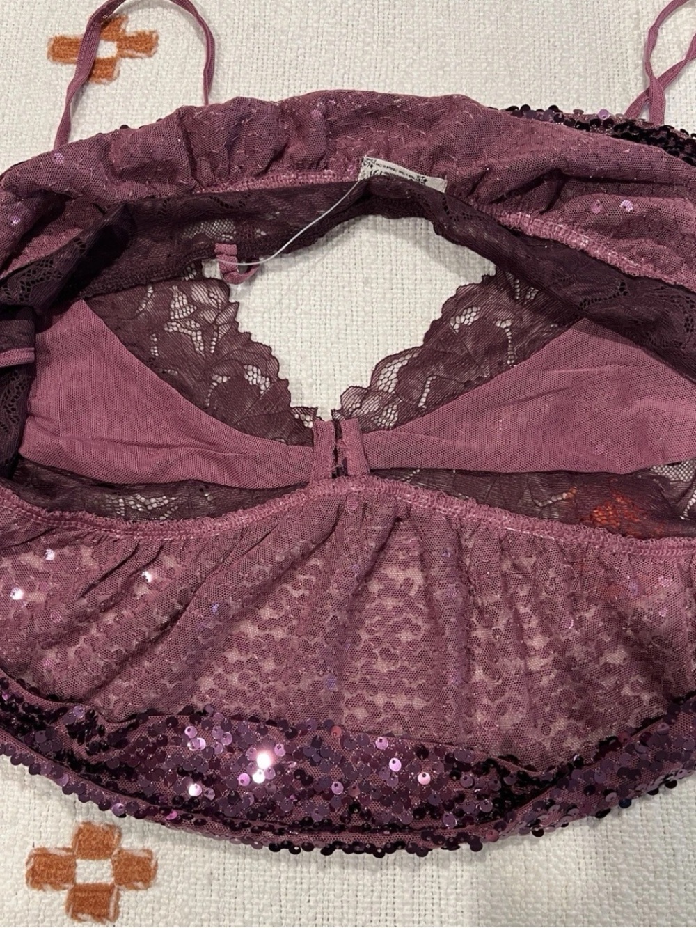 🆕 Free People Right Rhythm Sequin Cami Top Small Wine Combo - Picture 9 of 15